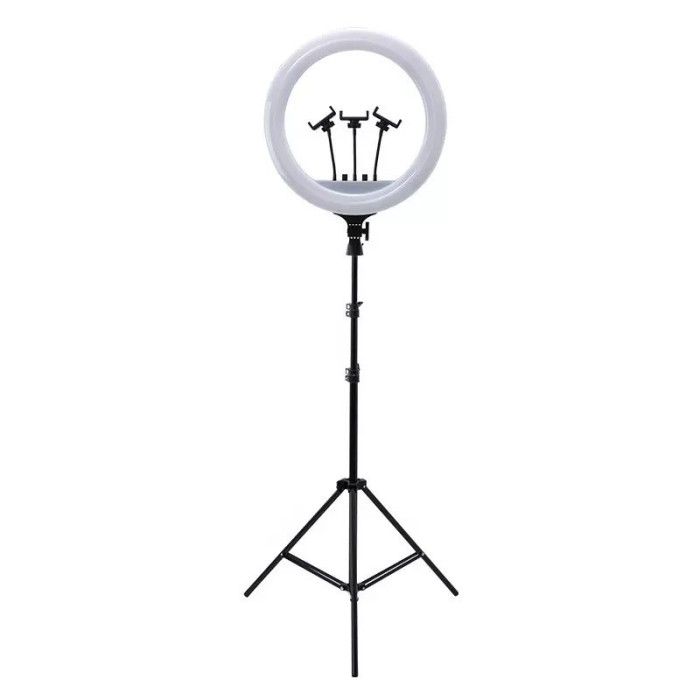 Ring Light cu iluminare LED diametru 46cm /18 inch , Lampa Circulara, touch control, cu trepied 200cm si suporti de telefon