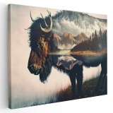 Tablou zimbru si peisaje munte brazi 1660 Tablou canvas pe panza CU RAMA 60x90 cm