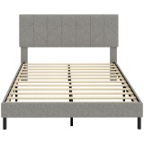 HOMCOM Cadru de pat 140 x 190 cm cu somier şi tăblie reglabilă, pat dublu tapiţat &icirc;n in, depozitare dedesubt, gri | Aosom Romania