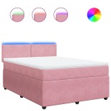Cumpara ieftin Pat box spring cu saltea, roz, 160x200 cm, catifea