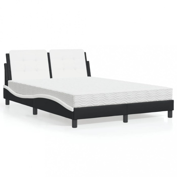 vidaXL Pat cu saltea, negru și alb, 140x200 cm, piele ecologică 3208871