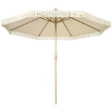 Outsunny Umbrelă de Grădină &Icirc;nclinabilă pe 3 Niveluri cu Franjuri, Manivelă și Tijă cu 2 Secțiuni, &Oslash;265x244 cm, Crem | Aosom Romania