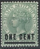 Malaezia - Straits Settlements 1892 - Timbru Provizoriu Clasic &bdquo;Regina Victoria / Supraimprimat ONE CENT pe 8 Cents&rdquo; -KV1