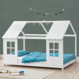 Pat casuta copii design semi deschis Tostedt 140x200 cm brad alb [en.casa] HausGarden Leisure, [en.casa]