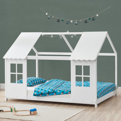 Pat casuta copii design semi deschis Tostedt 120x200 cm brad alb [en.casa] HausGarden Leisure foto