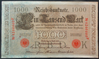 Bancnota istorica 1000 MARCI / MARK - GERMANIA, anul 1910 *cod 741 foto