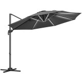 Outsunny Umbrelă de Soare Exterioară cu Lumini LED și Unghi Reglabil, Umbrelă de Grădină din Aluminiu și Poliester, &Oslash;3x2.5 m, Gri | Aosom Romania
