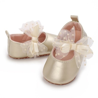 Pantofiori eleganti aurii cu fundita din tul (Marime Disponibila: 9-12 luni foto