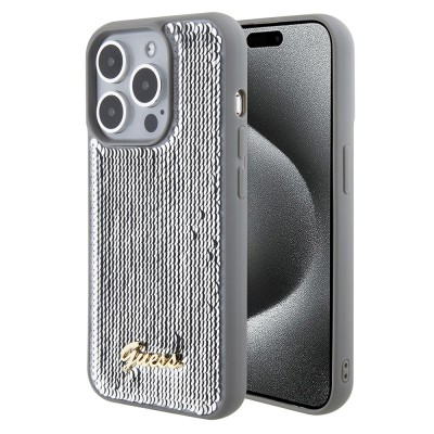Husa originala Guess iPhone 15 Pro Sequin Script Metal, argintiu, GUHCP15LPSFDGSS foto