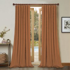 Draperie din catifea cu rejansa din bumbac tip fagure, Madison, 150x230 cm, densitate 700 g/ml, Portocaliu, 1 buc