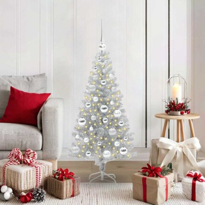 vidaXL Brad de Crăciun cu 150 LED cu suport Argintiu 120 cm PET 3396657 foto