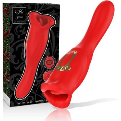 Stimulator Mia Siena Triple Pleasure, Vibrating&amp;amp;Biting, Silicon, USB, Rosu, 22 cm foto