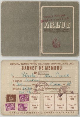 Romania, ARLUS, Carnet de membru, Bcuresti, 1950 foto