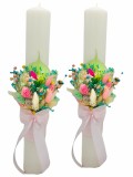 Set Lumanari pentru Nunta sau Botez, Personalizabile cu nume si data, Plante Uscate pe Frunza Fosilizata, Eventissimi, 40 cm, Multicolor, Aranjament F, Eventissimi&reg;