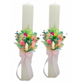 Set Lumanari pentru Nunta sau Botez, Personalizabile cu nume si data, Plante Uscate pe Frunza Fosilizata, Eventissimi, 40 cm, Multicolor, Aranjament F