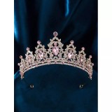 Diadema (Coronita) Aurie pentru Mireasa cu Strasuri si Pietre Roz - 92132, Inovius