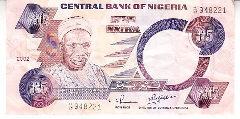 M1 - Bancnota foarte veche - Nigeria - 5 naira - 2002