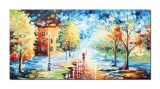 Cumpara ieftin Tablou indragostiti pictat manual dormitor, living, Plimbare in doi, 120x60cm ulei pe panza