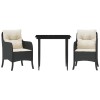 Set mobilier de gradina cu perne, 3 piese, negru, poliratan