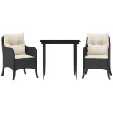 Set mobilier de gradina cu perne, 3 piese, negru, poliratan
