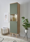 Vitrina MAVAS &ndash; 50x40x197 cm, PAL Melaminat, 2 Rafturi, Ușă din Sticlă, Picioare Lemn Masiv