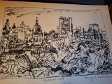 Gravura - strazi din Bucuresti - epreuve lito/test lito, semnatura olografa Dragos Morarescu