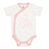Body Bebeluși, Model &quot;My Little Flower&quot;, Bumbac, Alb cu Flori Roz, M&acirc;neci Scurte, 0-6 Luni, Oem
