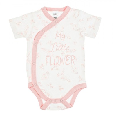 Body Bebeluși, Model &amp;quot;My Little Flower&amp;quot;, Bumbac, Alb cu Flori Roz, M&amp;acirc;neci Scurte, 0-6 Luni foto