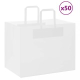VidaXL Pungi de h&acirc;rtie 50 buc cu m&acirc;nere albe 32x22x24 cm