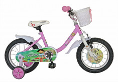 Bicicleta copii 14 FIVE Munna cadru otel culoare roz alb roti ajutatoare varsta 3 5 ani foto