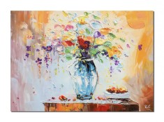 Tablou 3D cu flori pictat manual, Aranjament floral stilizat, 70x50cm ulei pe panza, gata de agatat pe perete foto