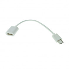 Cablu adaptor OTG USB 2.0 mama la microUSB tata, 12 cm, alb