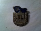 Insigna FDG Germania 1950 - Festivalul Tineretului , alama , h- 3.6cm , ac relipit