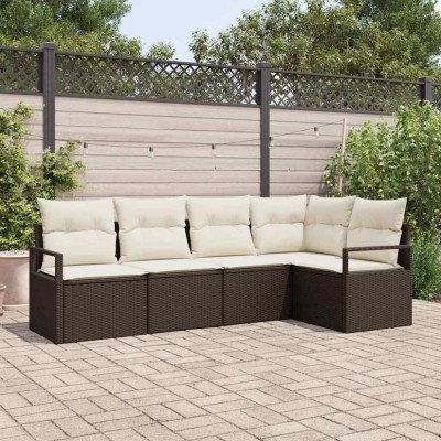 vidaXL Set de canapele pentru grădină 5 pcs Maro Rattan poli foto