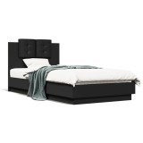 VidaXL Cadru de pat cu tăblie și lumini LED, negru, 75x190 cm