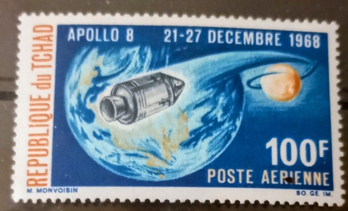 Ciad 1968 cosmos nave spatiale Apollo 8 ,posta aeriană serie 1v Neștampilata