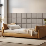 Set 4 panouri tapitate de perete Carpino, catifea, 30x30 cm, gri deschis