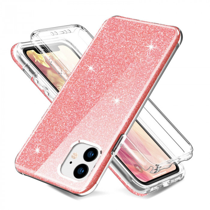 Husa TPU OEM Shockproof Glitter Full Cover pentru Apple iPhone 11, Roz