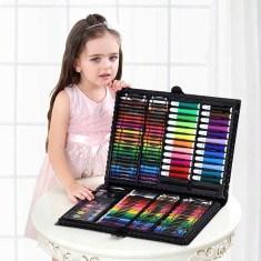 Set 168 piese pentru pictura, pentru copii sau adulti, pixuri de colorat, creioane colorate si vopsele de pictura, cu cutie de depozitare, model AVX-W
