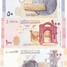 Bancnota Siria 50, 100 si 200 Pounds 2009-19 - P112-114 UNC ( set x3 )