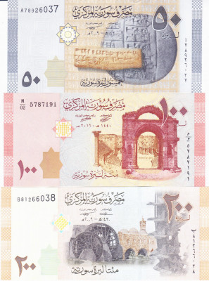 Bancnota Siria 50, 100 si 200 Pounds 2009-19 - P112-114 UNC ( set x3 ) foto