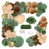Set arcada baloane decorative din 142 piese, aranjament pentru petrecere potrivit tematica Minecraft, calitate latex Extra, Verde si Maro