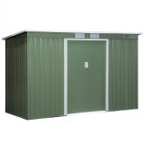 Casuta/magazie/sopron de gradina pentru depozitare unelte, otel si PP, verde, 280x130x172 cm