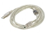 Cablu USB 2.0 A la B aurit 1,8m transparent