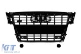 Grilaj lacuit negru tip S4 potrivit pentru Audi A4 2007-2011 pentru modelul echipat cu bara de protectie frontala standard, cu baza pentru emblema, cu