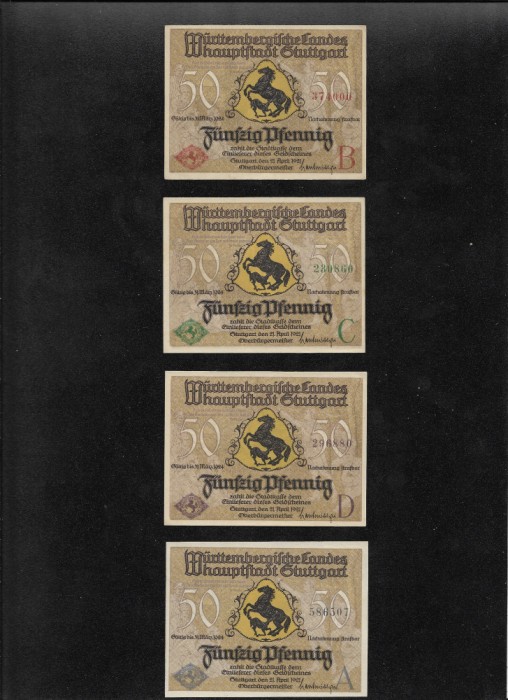 Rar! Set Notgeld Stuttgart 4 x 50 pf