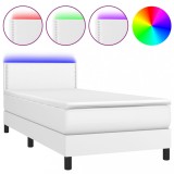 Cumpara ieftin Pat cu arcuri, saltea si LED, alb, 100x200 cm, piele ecologica