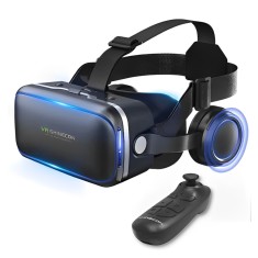 Ochelari VR 3D Universali cu Casti si Controler, Curea Ajustabila, Universali, Lentile HD, Experienta Imersiva 3D pentru Jocuri, Video si Filme, Compa