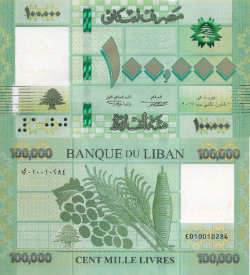 LIBAN █ bancnota █ 100000 Livres █ 2017 █ P-95c █ UNC █ necirculata foto
