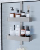Racletă de duș Kitsure cu 2 niveluri fără găurire &ndash; argintie anti-rugină 29.1x11.2x5.1cm